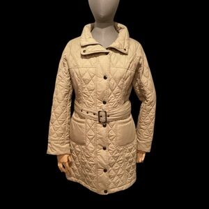 Lands' End Women's Quilted Belted Puffer Coat - Beige, Size small (6-8)